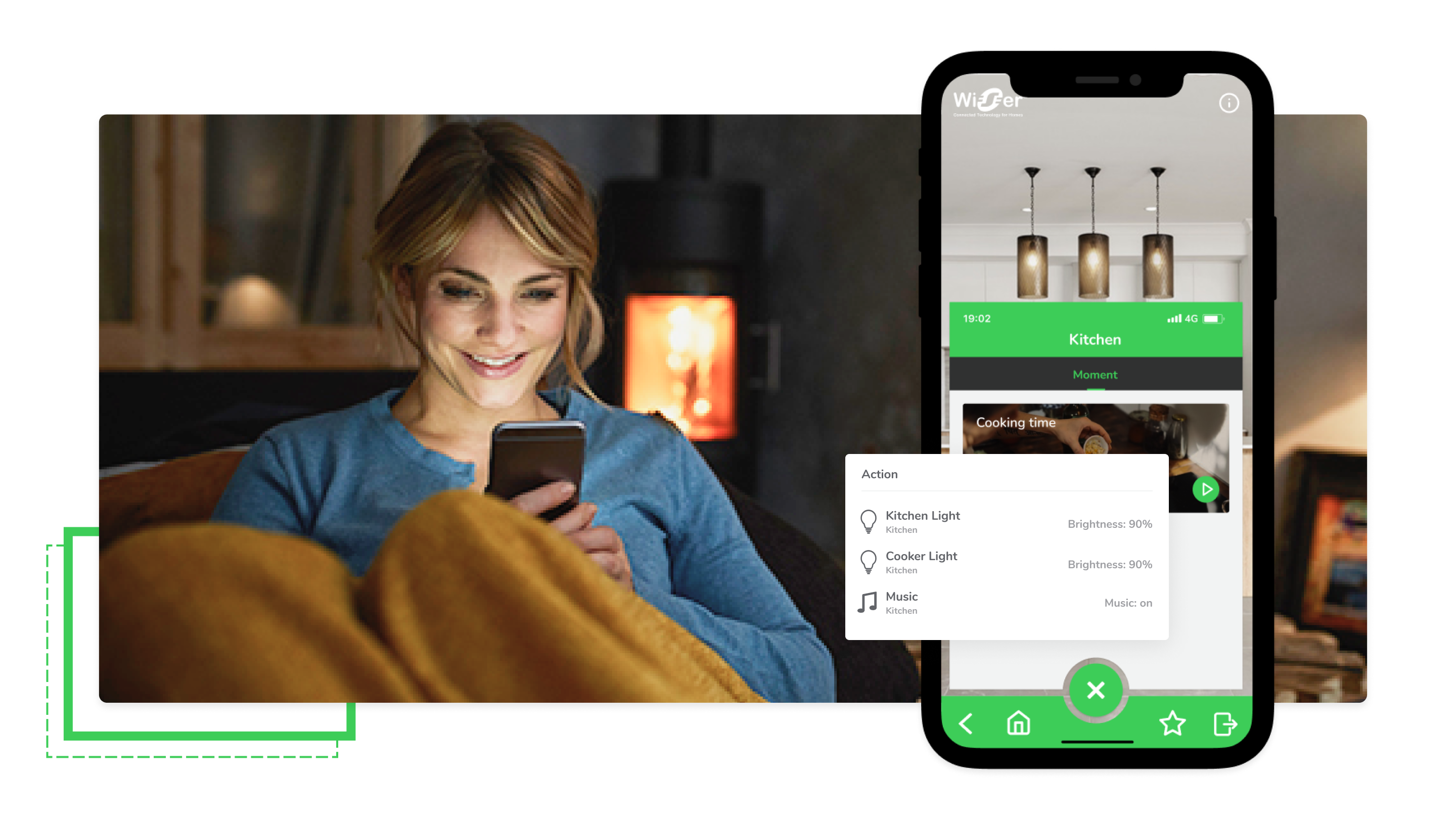 Girl on couch using Smart Home app
