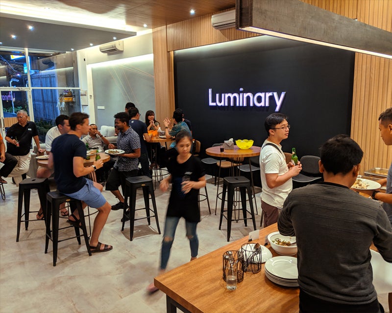 People drinking and talking