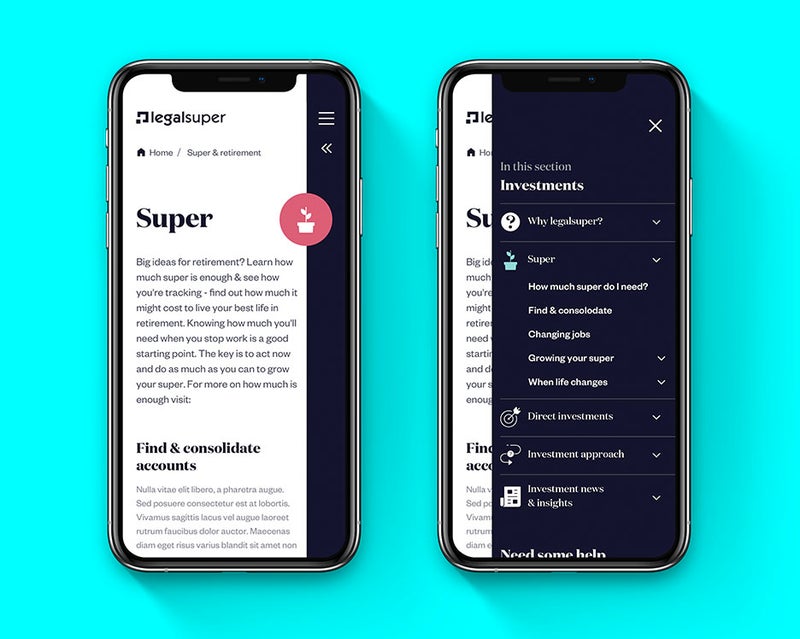 legalsuper site on mobile