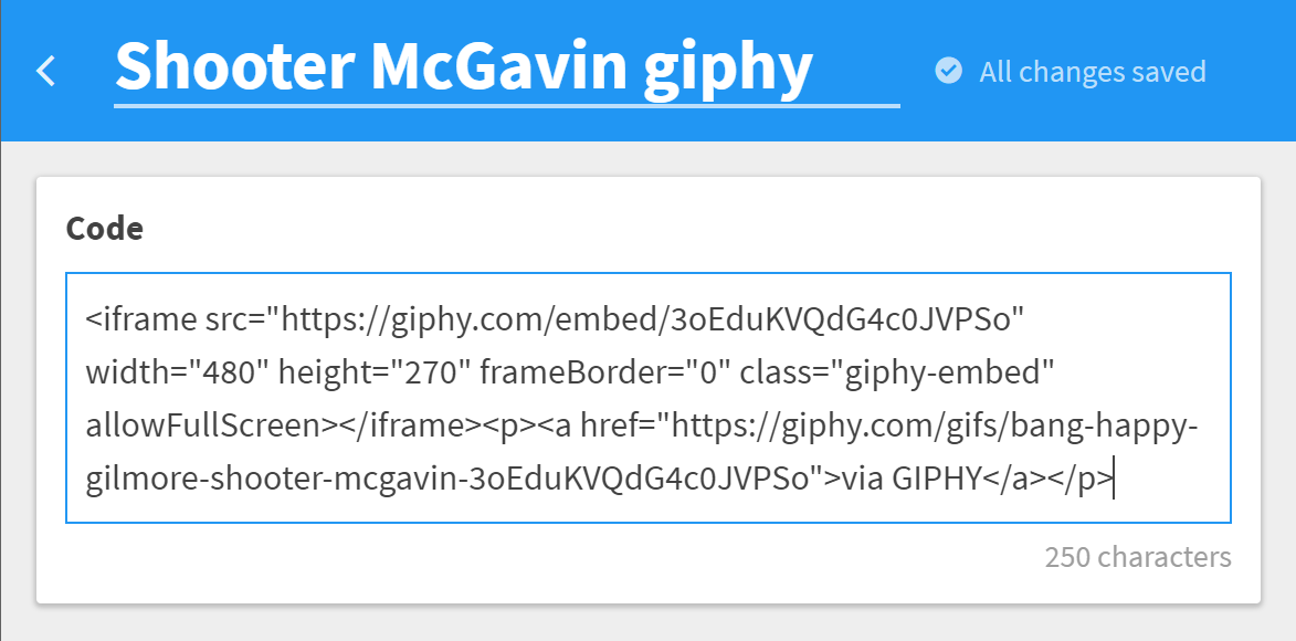 Embed code content item screenshot