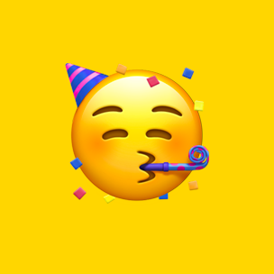 Emoji face with a party hat and party horn