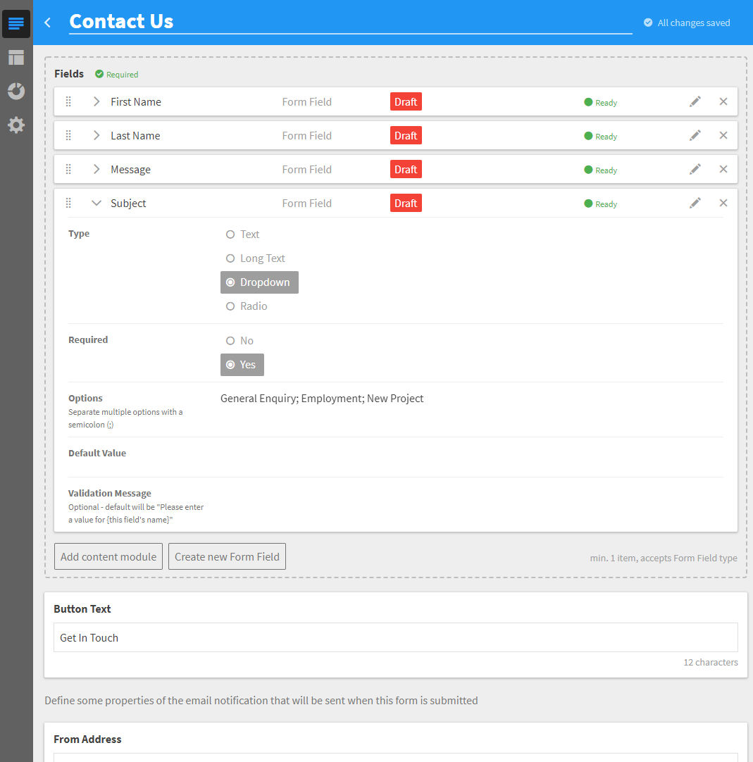 Kentico Cloud form builder prototype screenshot