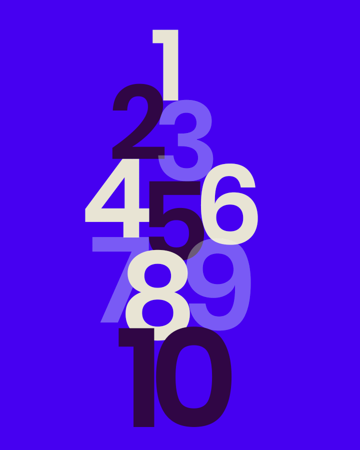 Stylised numbers vertical from 1 to 10