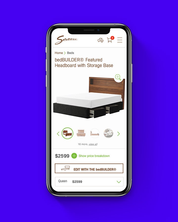 iPhone on blue background showing Snooze website